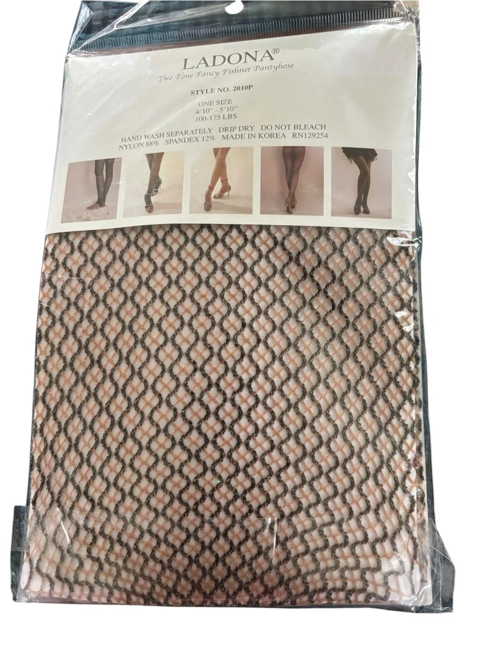80’s Ladonna Two Tone Fancy Fishnet Pantyhose OS Tan Brown Style 2010P Punk
